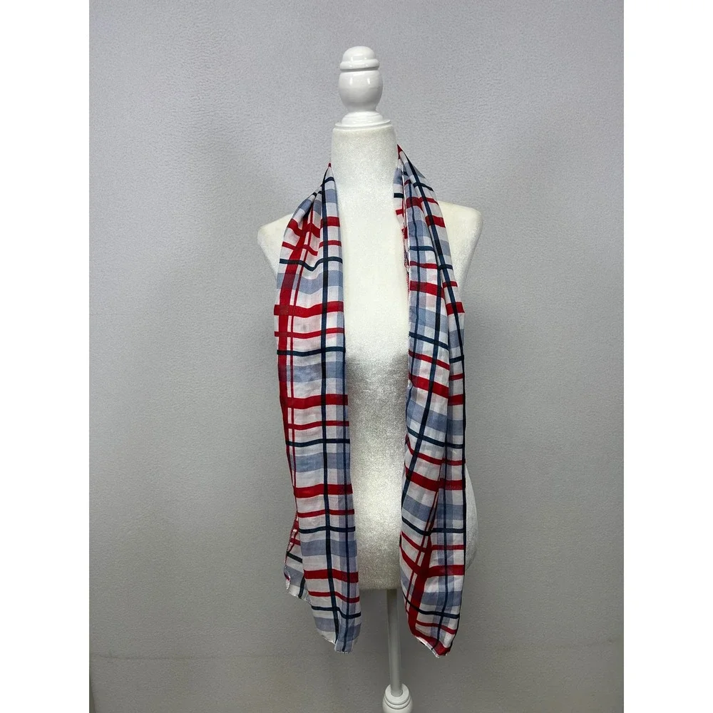 Preppy Americana Greenbrier International Womens OS Red Blue White Plaid Scarf